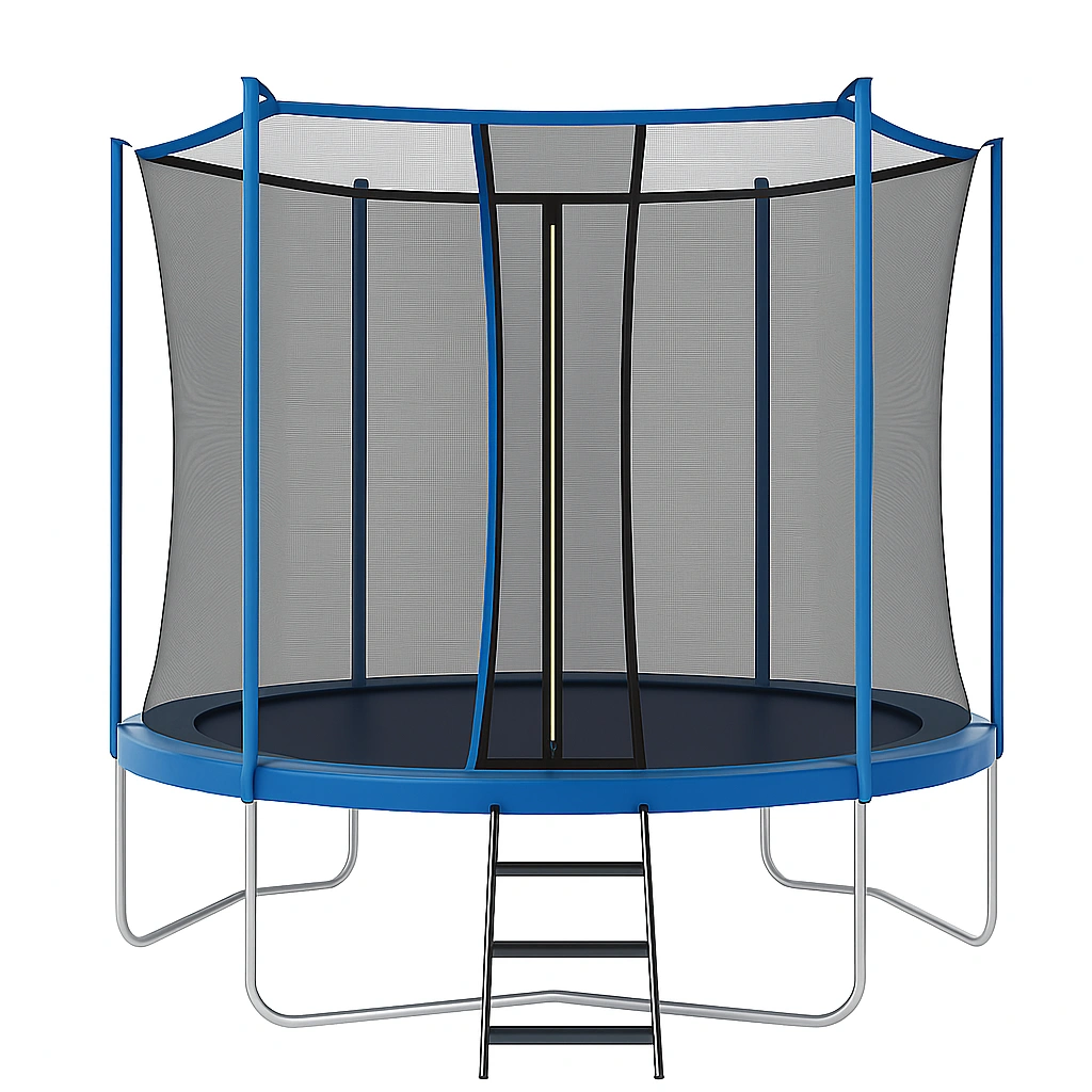 Trampolín redondo con red de seguridad azul y estructura metálica resistente 300x300x250 cm
