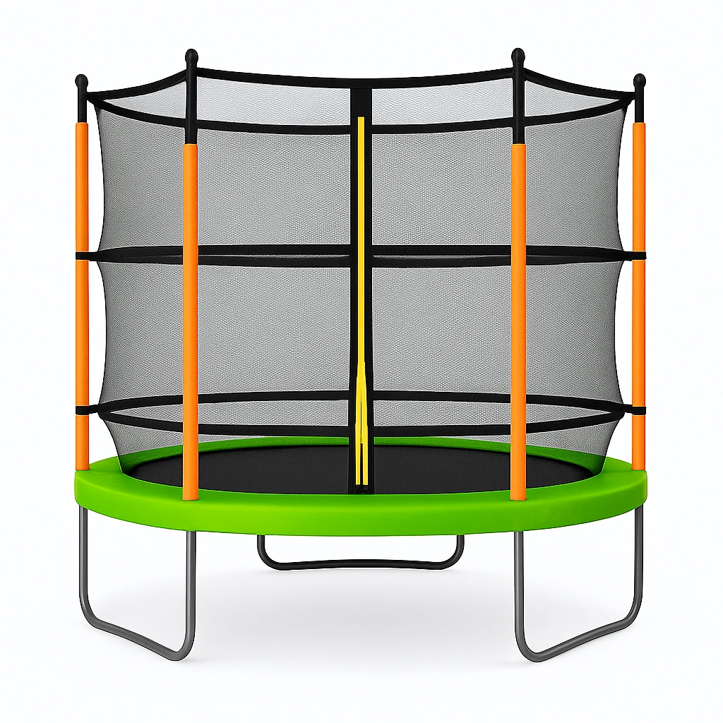 Trampolín exterior verde con red de seguridad, estructura de acero galvanizado, para jardín 3.2x3.2x2.5m