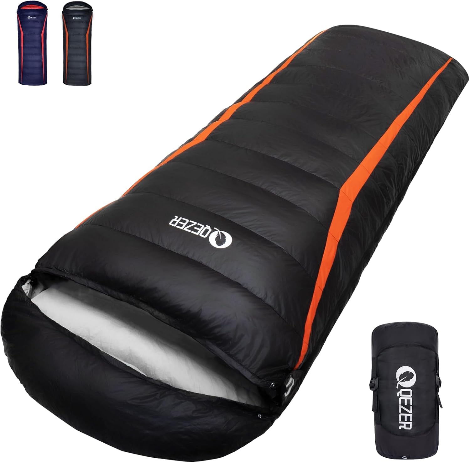 QEZER Saco de Dormir Plumón 220 cm x 80 cm 8 ~ -3 ℃ Saco de Dormir 4 Estaciones Ultraligero Adultos y Niños,Sleeping Bag para Camping y Senderismo
