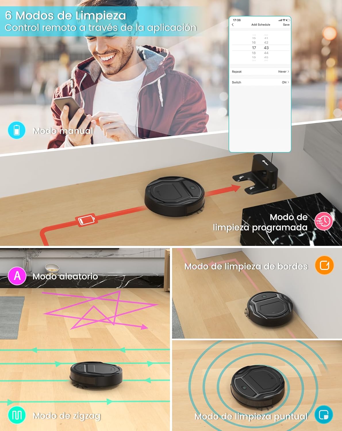 Robot Aspirador LEFANT M210 Pro 2200Pa, 120 Minutos de Autonomía, WiFi/App/Alexa, Sensor Mejorado Anti-Colisión y Anti-Caída, Navegación Inteligente, Delgado y Silencioso, 6 Modos de Limpieza