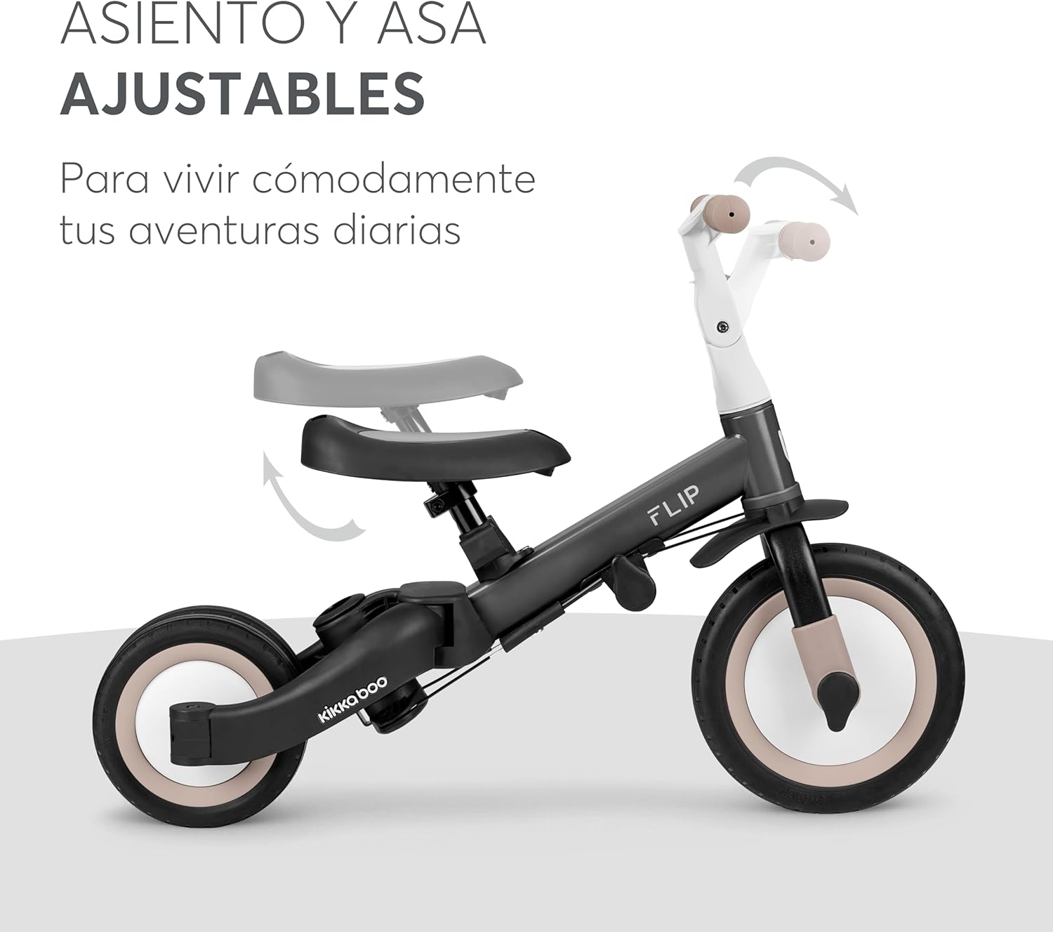 KikkaBoo FLIP, Triciclo Evolutivo 5 en 1 para Bebés, Bicicleta con o sin Pedales, Ajustable y Transformable, Beige, de 1 a 5 Años