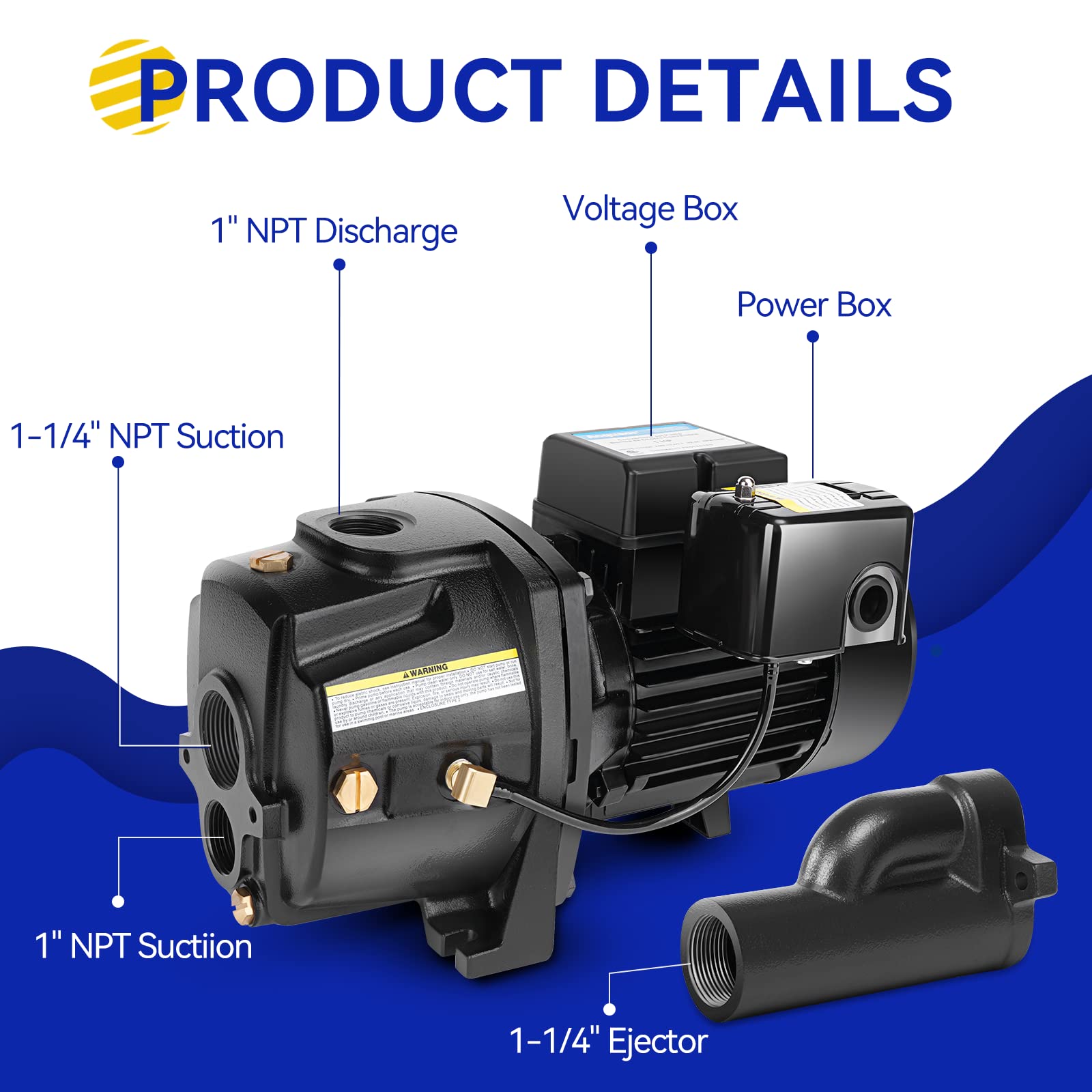 2025 Bomba de Pozo Acquaer 1HP Convertible de Hierro Fundido con Kit de Eyectores – Para Pozos Superficiales y Profundos hasta 25 o 90 ft, Voltaje 115V/230V, con Interruptor de Presión Automático