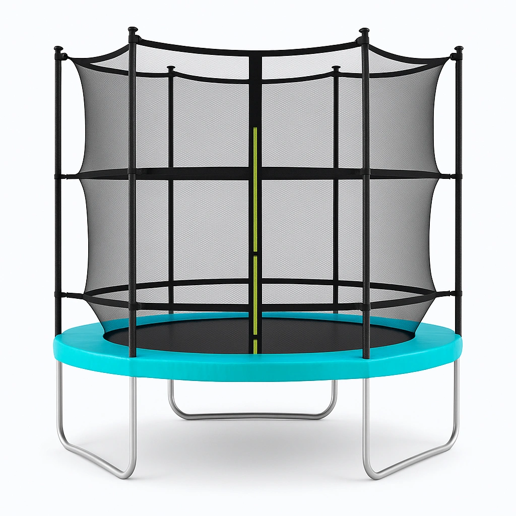 Trampolín infantil redondo con red de seguridad y estructura de acero 3.5x3.5x2.5 m