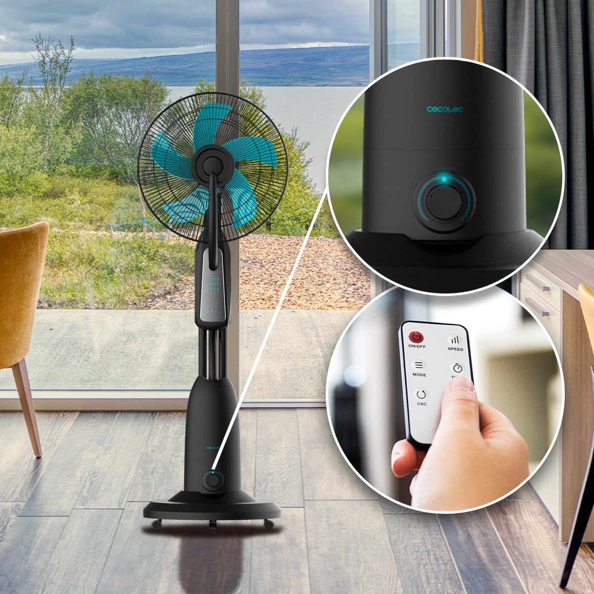 Ventilador con Nebulizador de Agua Fresca Cecotec EnergySilence 490 con Control Remoto, 90W, Diámetro 16