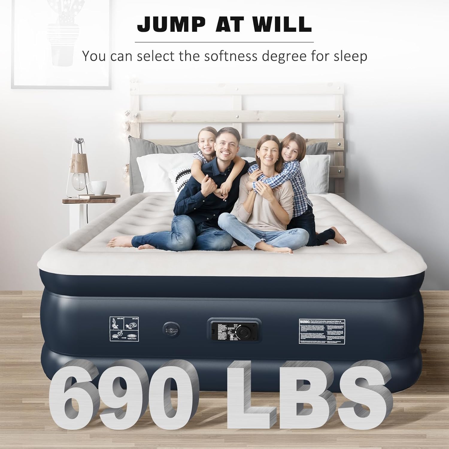 Colchón Inflable NALONE, Cama Inflable con Bomba Incorporada, Inflado en Solo 3 Minutos, para Invitados o Uso en Casa, 203 x 152 x 46 cm, Peso Máximo 310 kg, Cama Doble