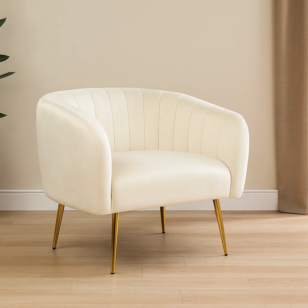 Sillón estilo cabriolet tapizado beige en terciopelo para salón o dormitorio 62×62×72 cm - CH0PBr4VbX20