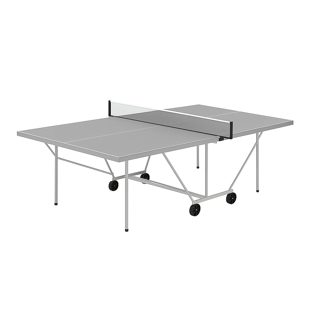 Mesa de ping pong con estructura de metal, color gris, para uso interior/exterior, con ruedas 274x152.5x76 cm