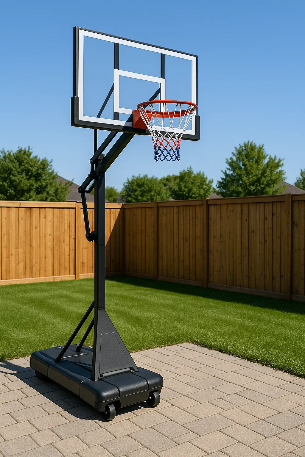 Canasta de baloncesto ajustable para exteriores negro de acero y pvc con ruedas 110x75x260 cm HDnkSyrF91ww