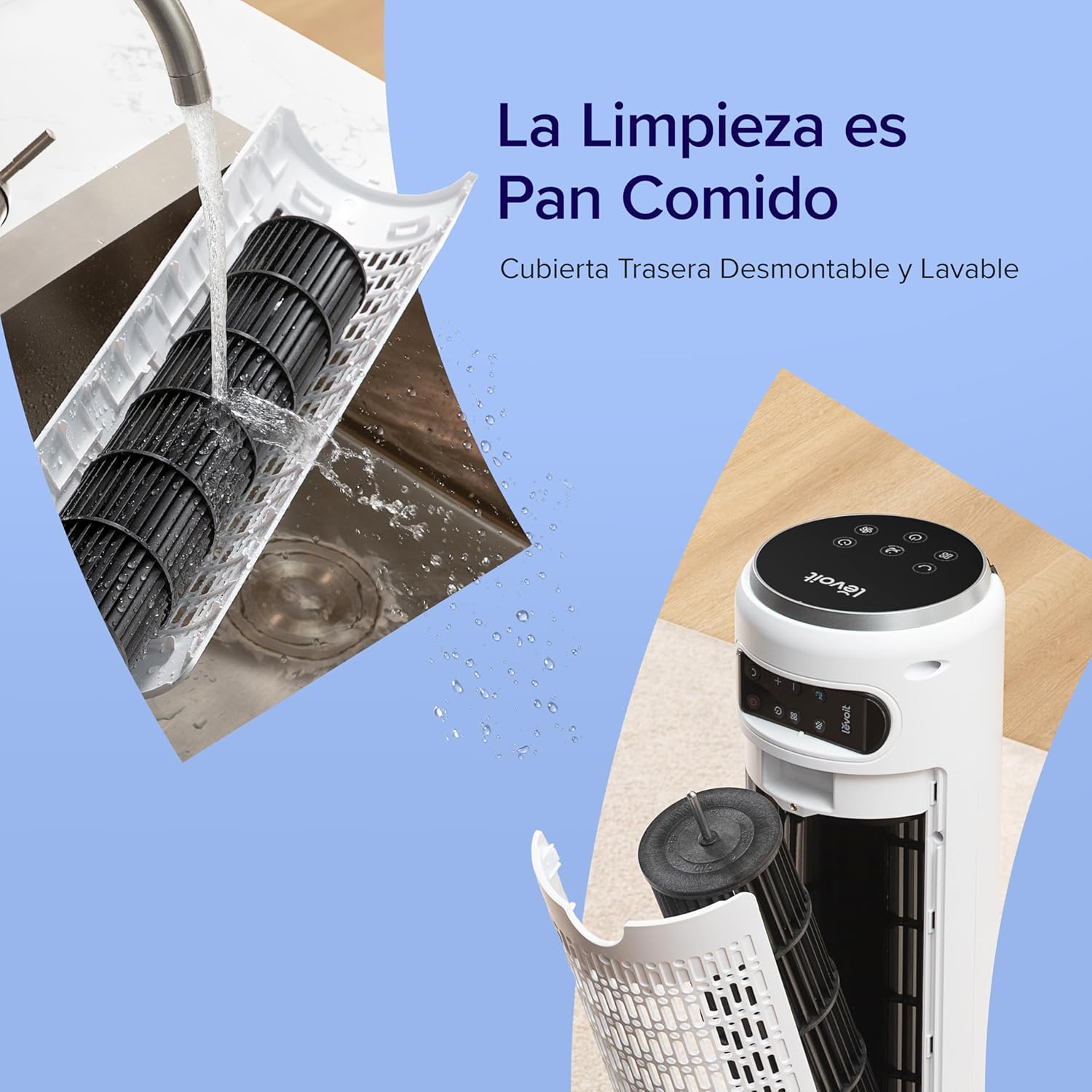 Ventilador de Torre LEVOIT 20dB con Control Remoto, 7.9 m/s con Motor DC, Ventilador Silencioso de 26W con Modo Sueño, 4 Modos y 12 Velocidades, Temporizador de 12H, Pantalla LED, Oscilación de 90°, Blanco