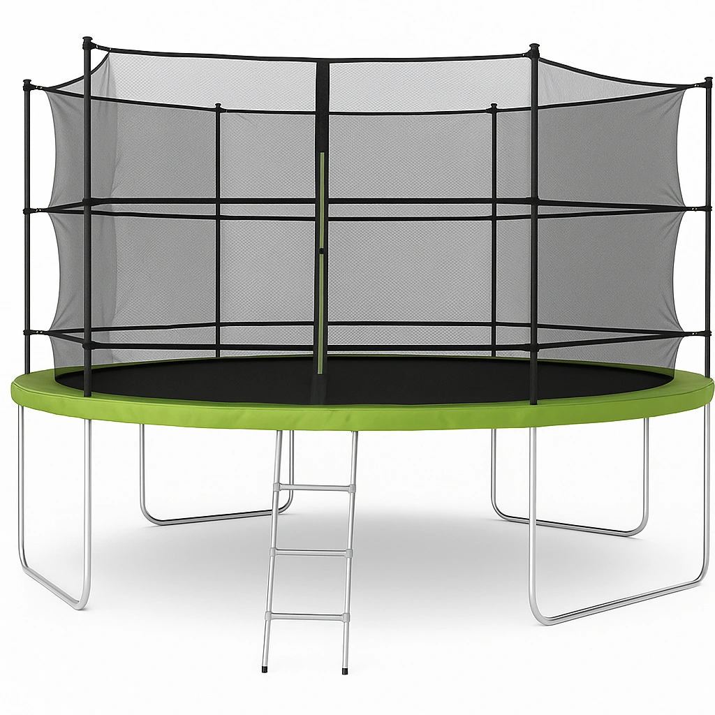 Trampolín Redondo Verde Material Acero con Red de Seguridad para Exterior Tamaño 4.5 x 4.5 x2.5 m