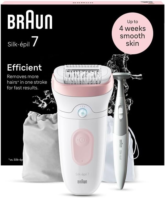 Braun Silk-épil 7, Depiladora Eléctrica para una Fácil Eliminación del Vello, Piel Suave y Duradera, Modelo 7-210, Blanco/Flamenco