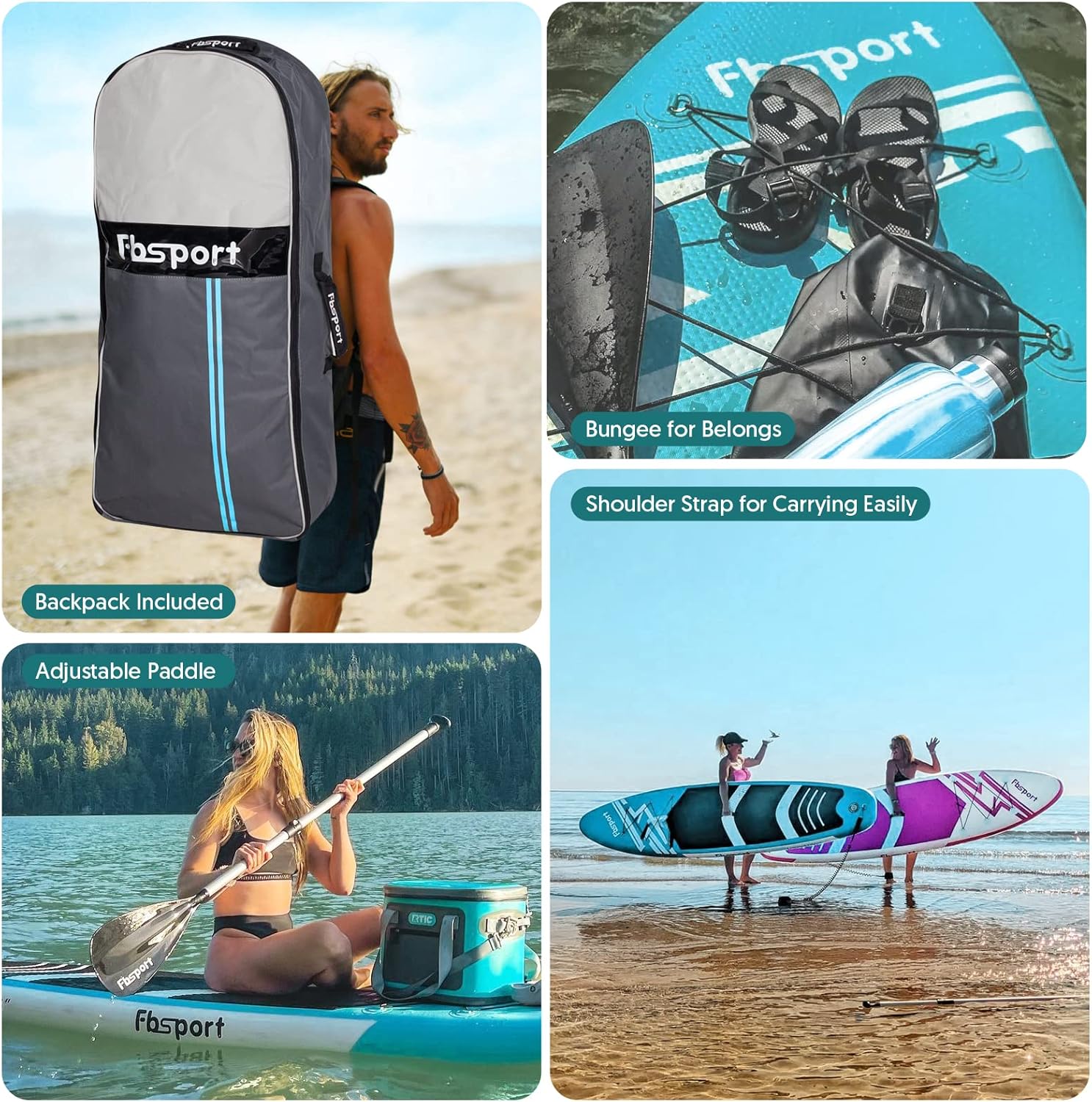 Tabla de Paddle Premium FBSPORT de 11 pulgadas, tabla de yoga con accesorios SUP y bolsa de transporte, postura ancha, control de surf, cubierta antideslizante, correa, remo y bomba para jóvenes y adultos