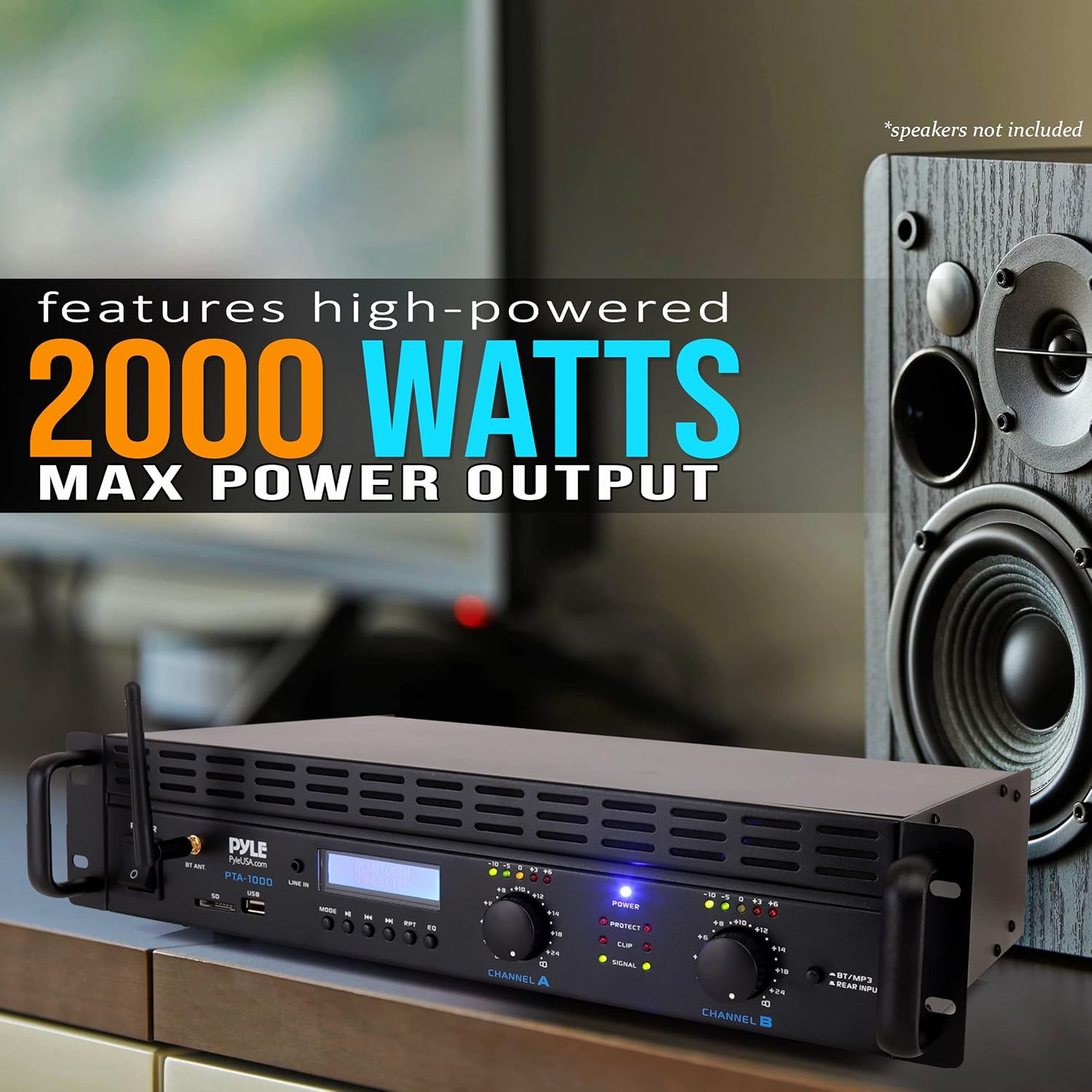 2025 Amplificador Bluetooth de 2 Canales – 2000 W en Modo Puente, Amplificador de Audio Profesional para Rack de Estudio, Conectividad TRS/XLR, Pantalla LCD, Refrigeración por Ventilador