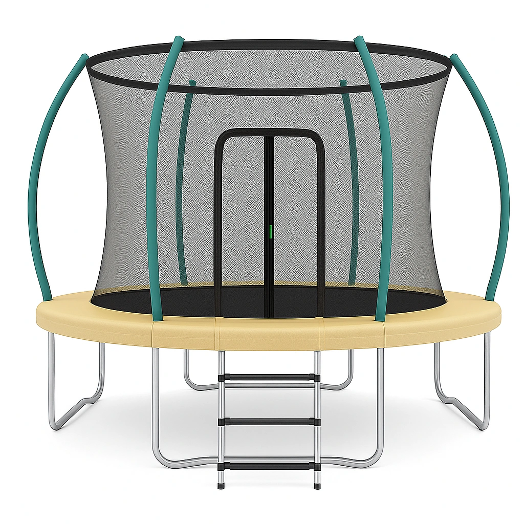 Cama elástica redonda trampolín beige acero jardín 4x4x2.6 cm