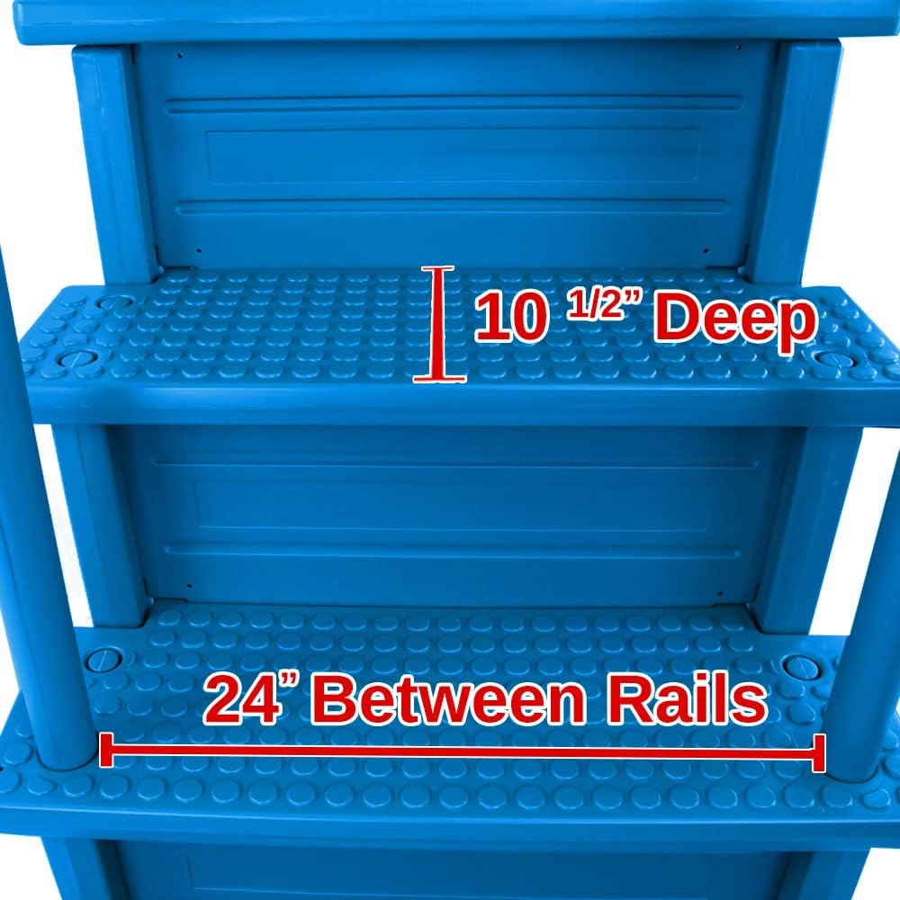 Escalones antideslizantes Aqua Select para piscinas elevadas | Azul | Para piscinas sobre tierra | Se pueden montar en terrazas de 48