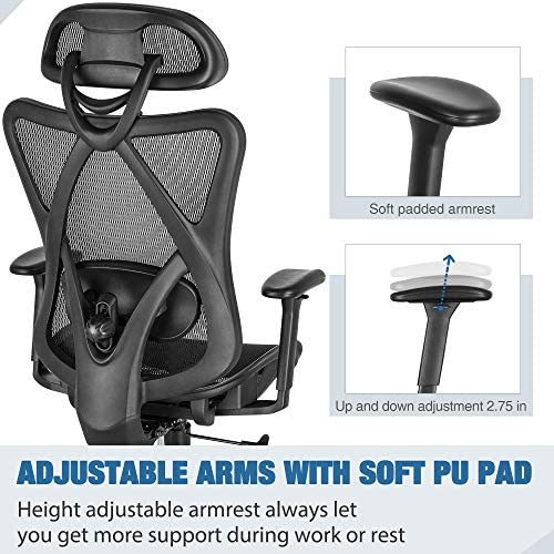 2025 Silla de Oficina Ergonómica SUNNOW, Silla de Escritorio de Malla, Silla Ejecutiva de Respaldo Alto