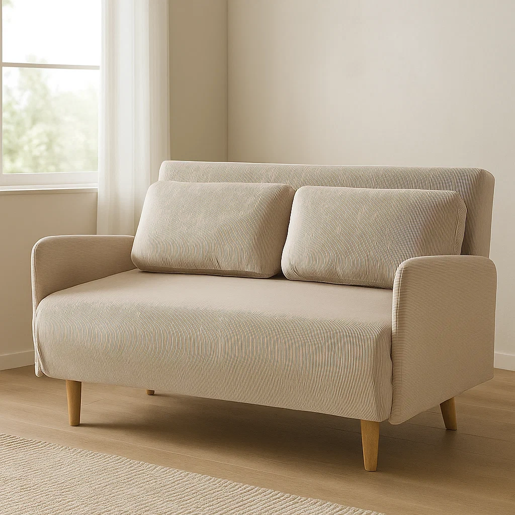 Sofá cama reclinable con cojines beige terciopelo salón 130×77×83 cm - orSSEcMHpww9