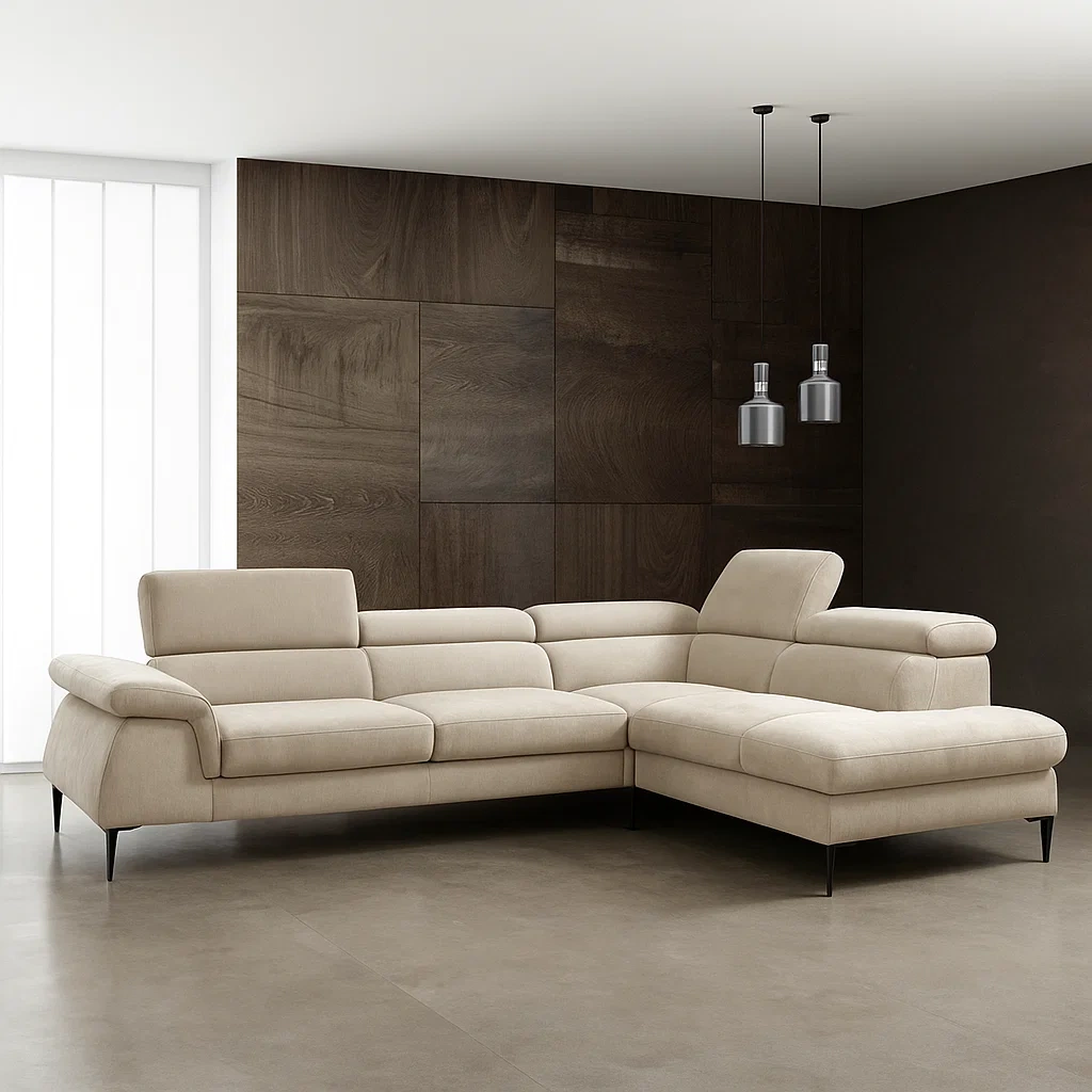 Sofá de terciopelo rinconero convertible beige de poliéster para salón 280×214×75 cm - wYi6dIFjlykB