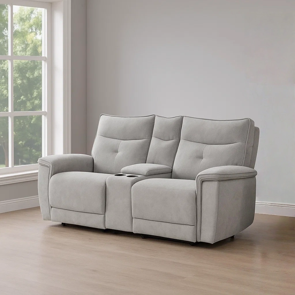 Sofá de 2 plazas,gris,poliéster y nailon,apto para salón,235x97x100 cm