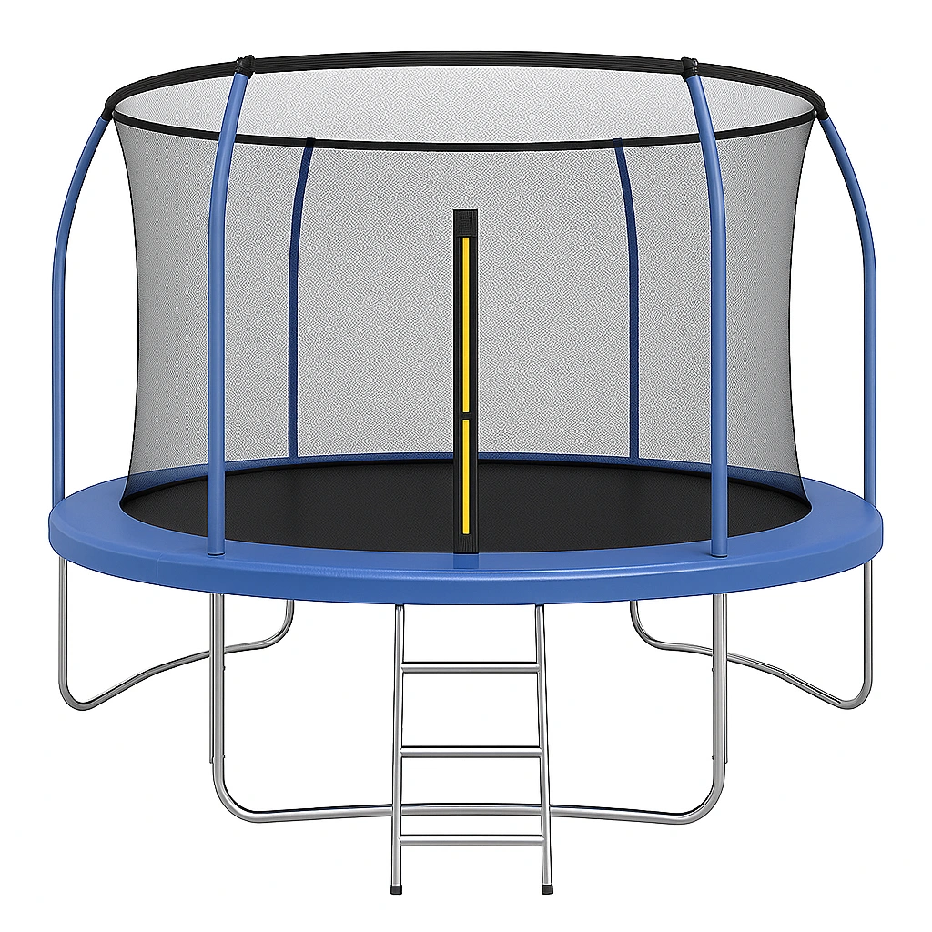 Trampolín redondo azul con red de seguridad, acero, exterior 3.2x3.2x2.5m