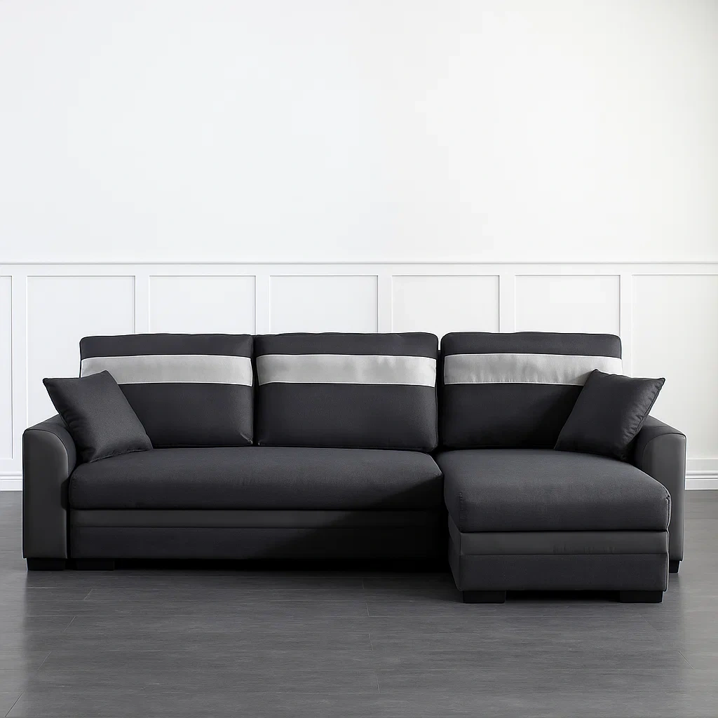 Sofás de piel sintética rinconero convertible con almacenaje gris antracita poliéster y piel sintética interior 242×135×88 cm - MLmYPIgyKcPi