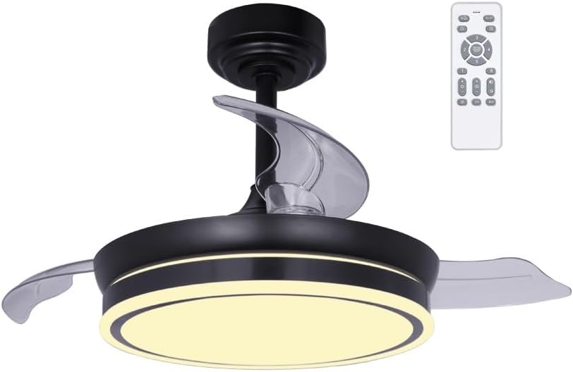wonderlamp – Ventilador de Techo con Luz LED Pearl Mini, Aspas Retráctiles, Motor DC Muy Silencioso, 3 Temperaturas de Color Regulables, 46W, Blanco