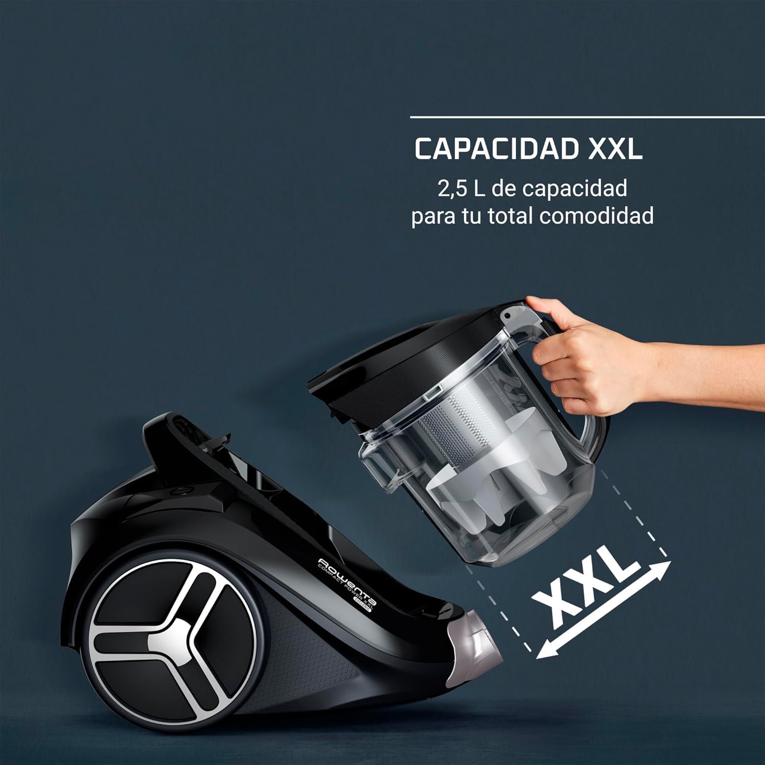 Rowenta Compact Power XXL Aspiradora sin Bolsa, Motor Eficiente Energéticamente de 900W, Filtración Ciclónica Avanzada, Depósito Extra Grande de 2.5L, Compacta, Kit Clásico, Modelo RO4B23