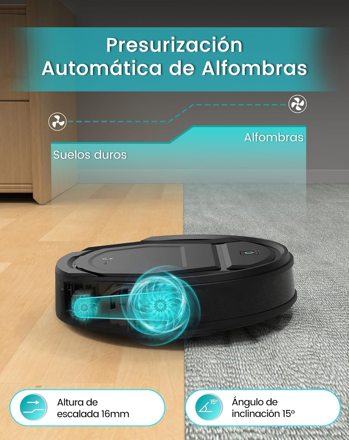 Robot Aspirador LEFANT M210 Pro 2200Pa, 120 Minutos de Autonomía, WiFi/App/Alexa, Sensor Mejorado Anti-Colisión y Anti-Caída, Navegación Inteligente, Delgado y Silencioso, 6 Modos de Limpieza