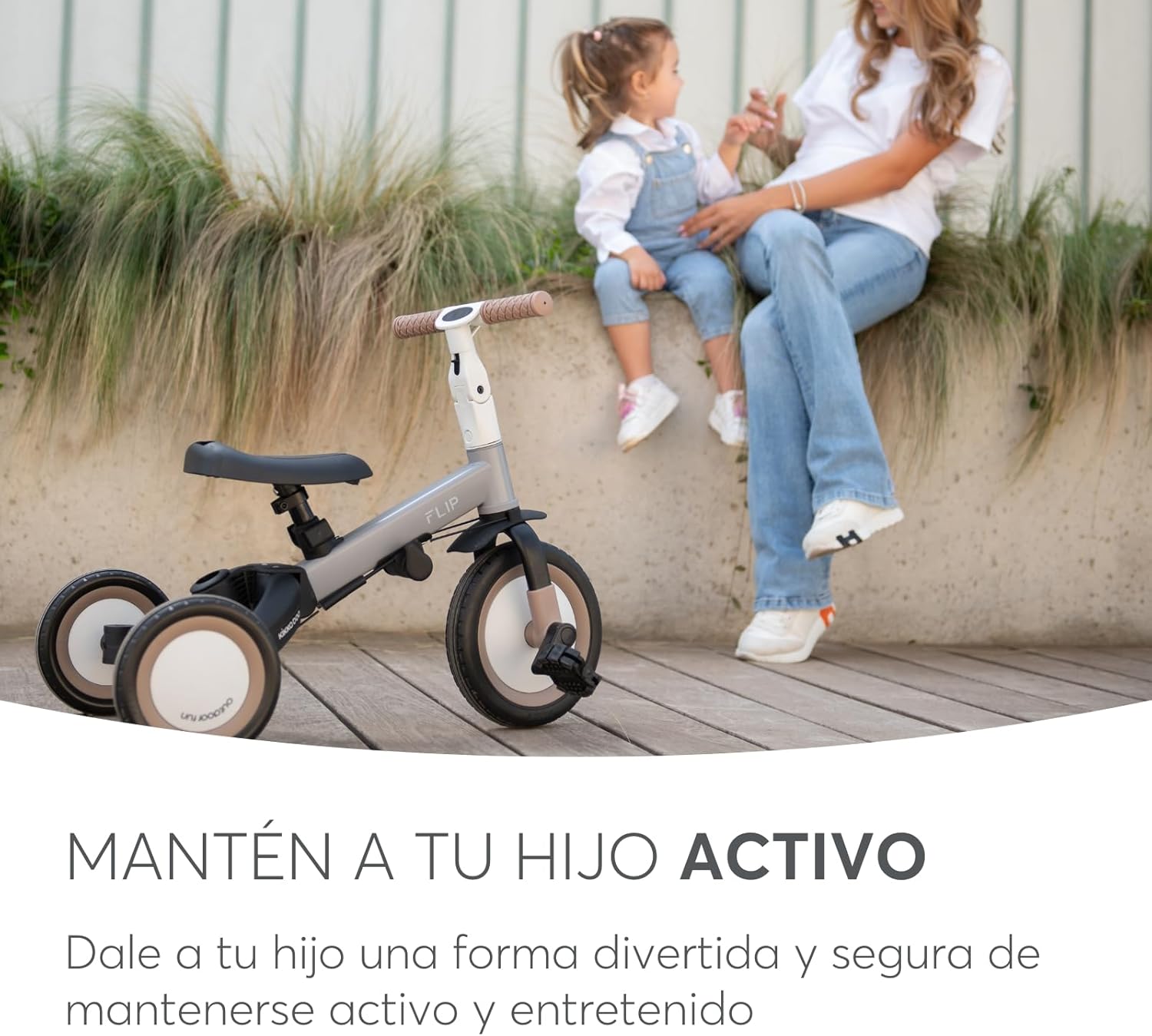 KikkaBoo FLIP, Triciclo Evolutivo 5 en 1 para Bebés, Bicicleta con o sin Pedales, Ajustable y Transformable, Beige, de 1 a 5 Años