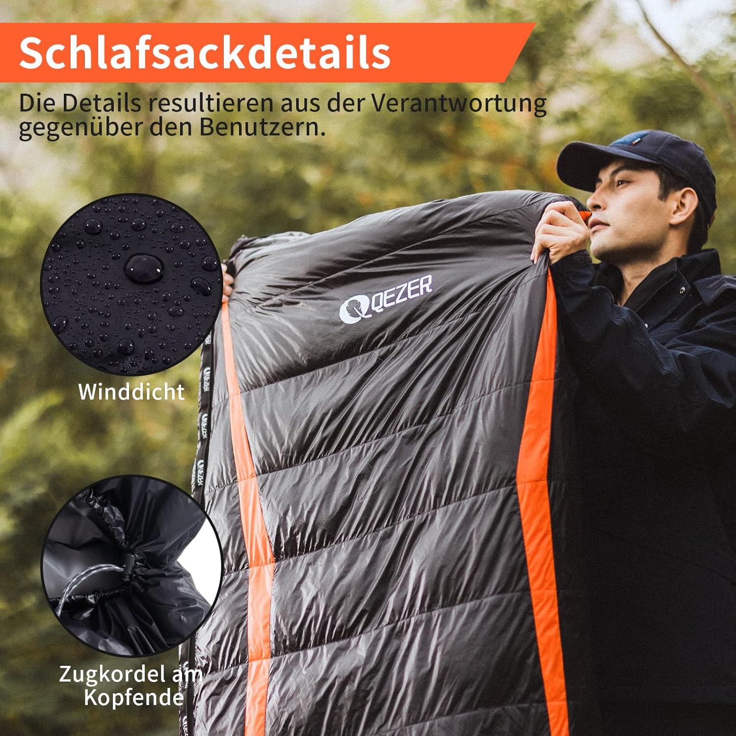 QEZER Saco de Dormir Plumón 220 cm x 80 cm 8 ~ -3 ℃ Saco de Dormir 4 Estaciones Ultraligero Adultos y Niños,Sleeping Bag para Camping y Senderismo