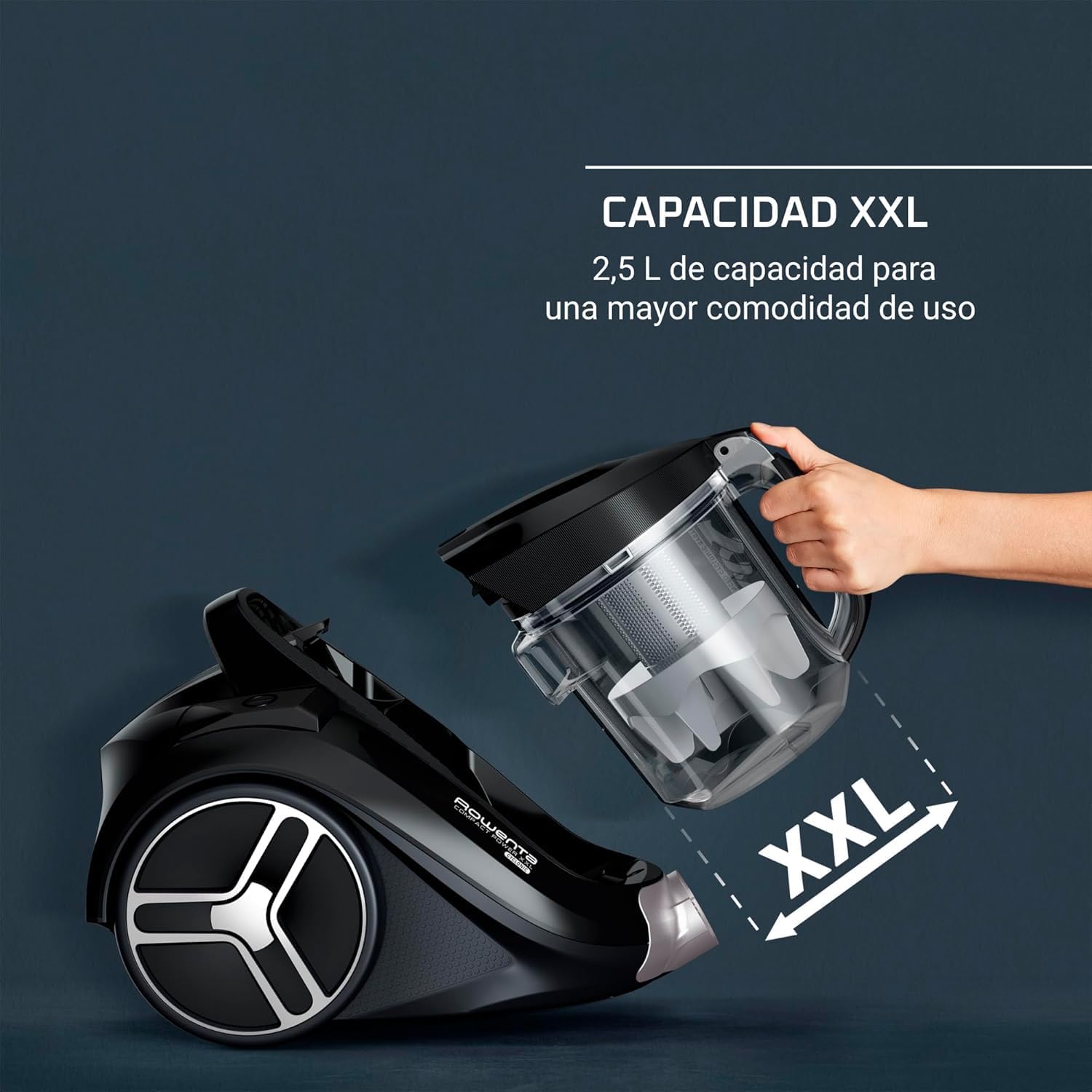 Rowenta Compact Power XXL Aspiradora sin Bolsa, Motor Eficiente Energéticamente de 900W, Filtración Ciclónica Avanzada, Depósito Extra Grande de 2.5L, Compacta, Kit Clásico, Modelo RO4B23