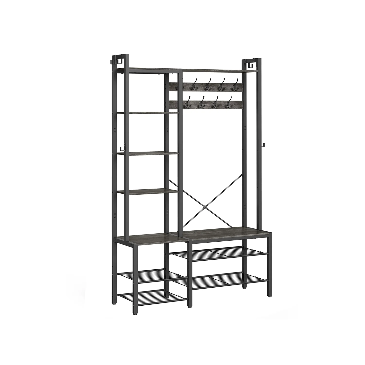 Perchero Recibidor con Banco Zapatero Gris Piedra y Negro Tinta