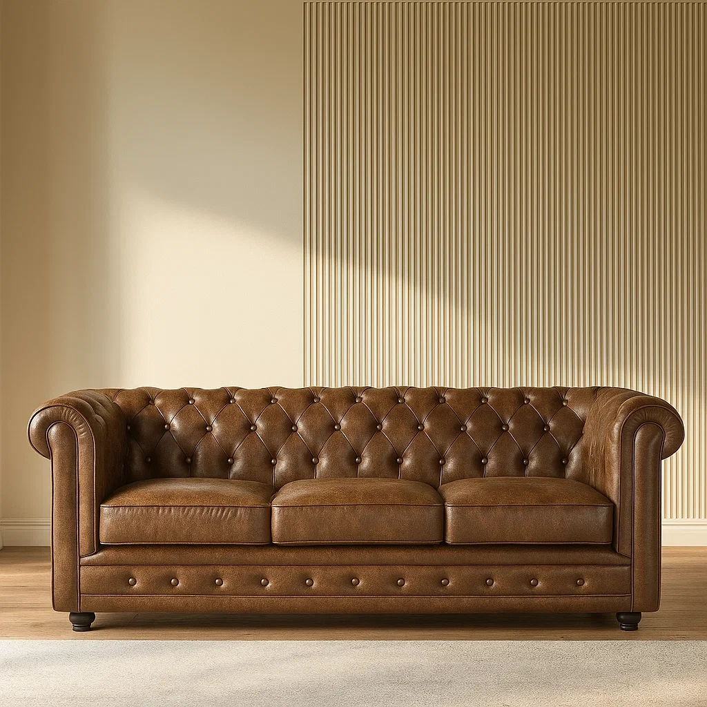 Sofá de tela 3 plazas marrón microfibra salón 205×88×72 cm - oVyL2K7aYTor