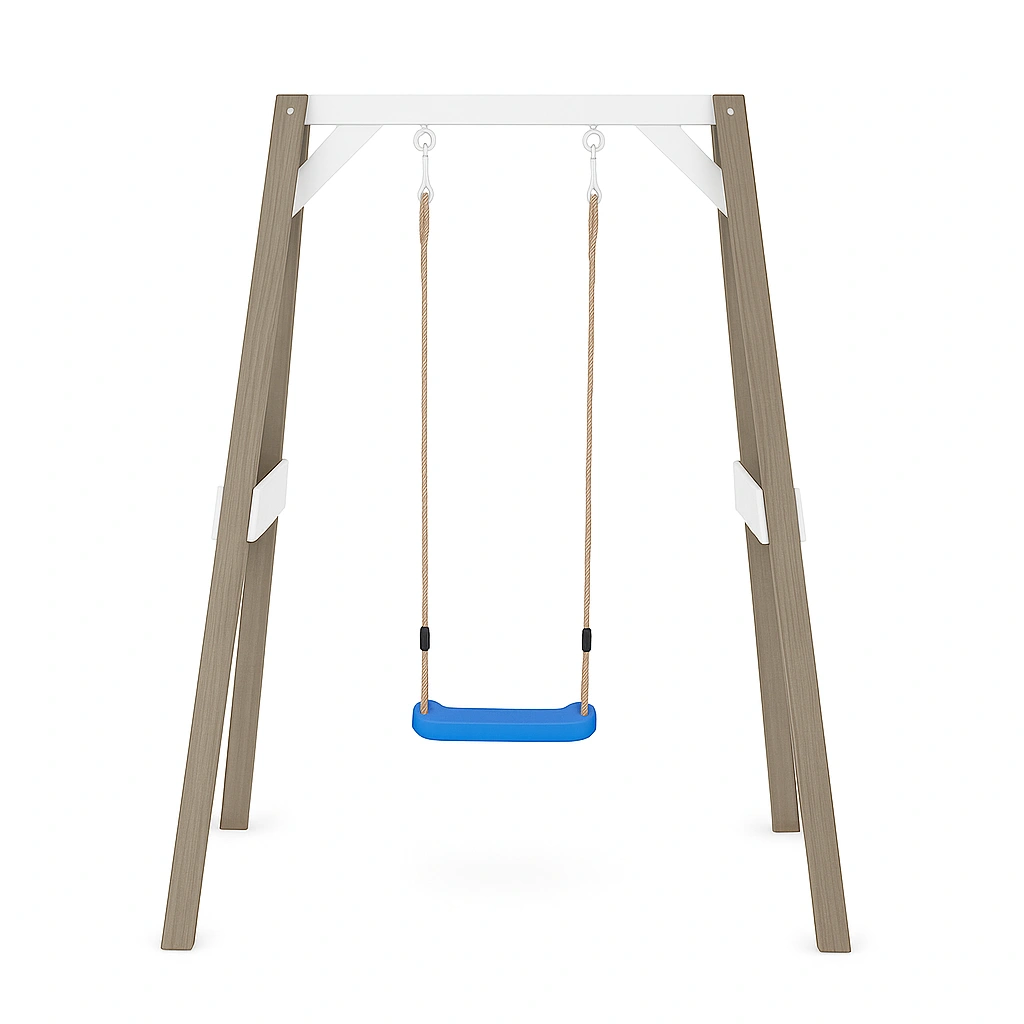 Columpio infantil madera exterior azul y blanco 150x100x200 cm