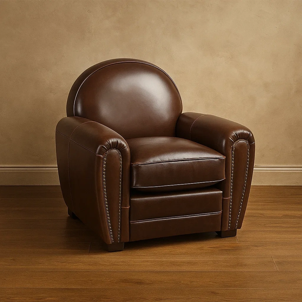 Sillón Club de piel envejecida marrón chocolate - estructura de madera - para salón o despacho - 90×84×85 cm - WEh6tNfxwN99