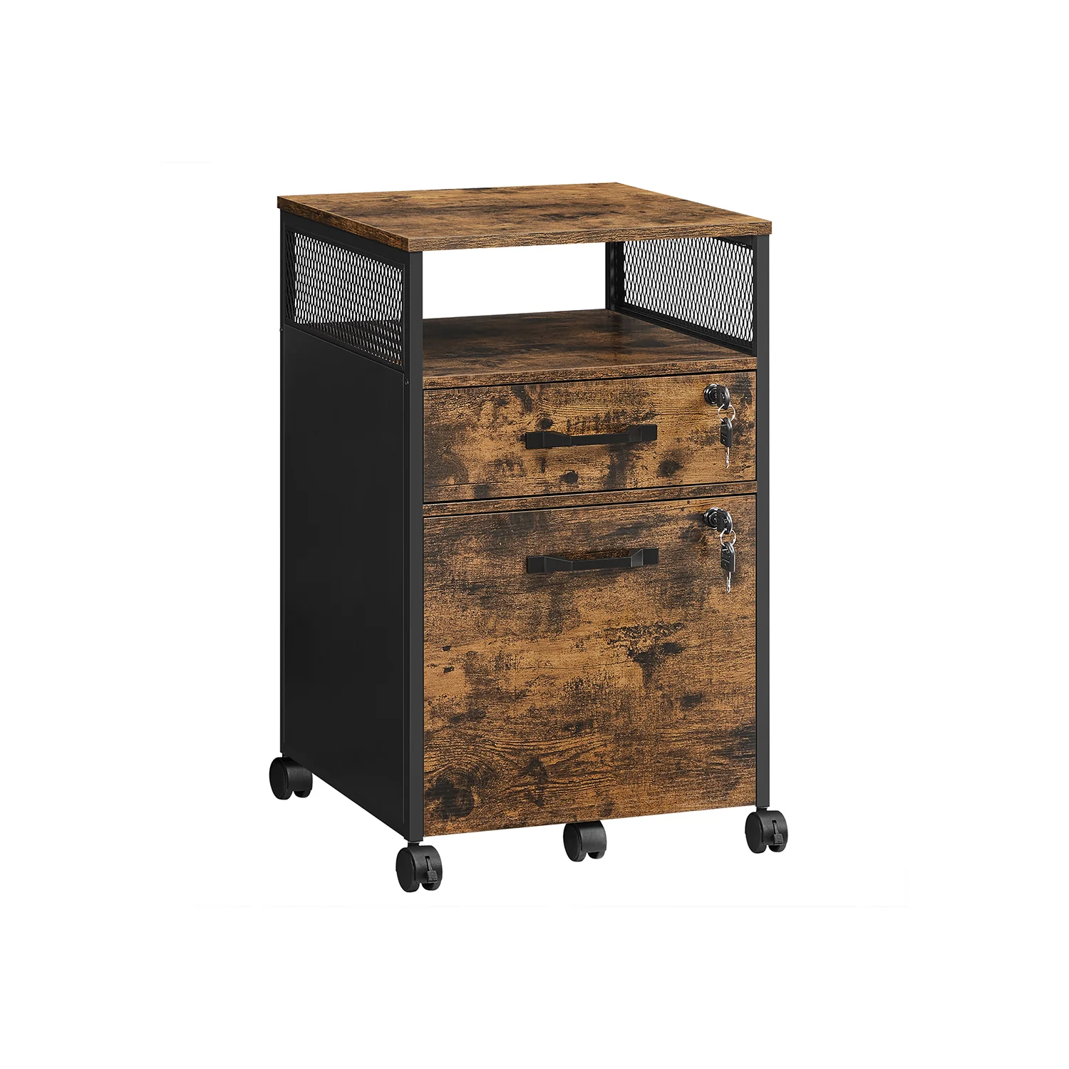 Archivador de Oficina con Cajones Bloqueables Ruedas Estante Abierto