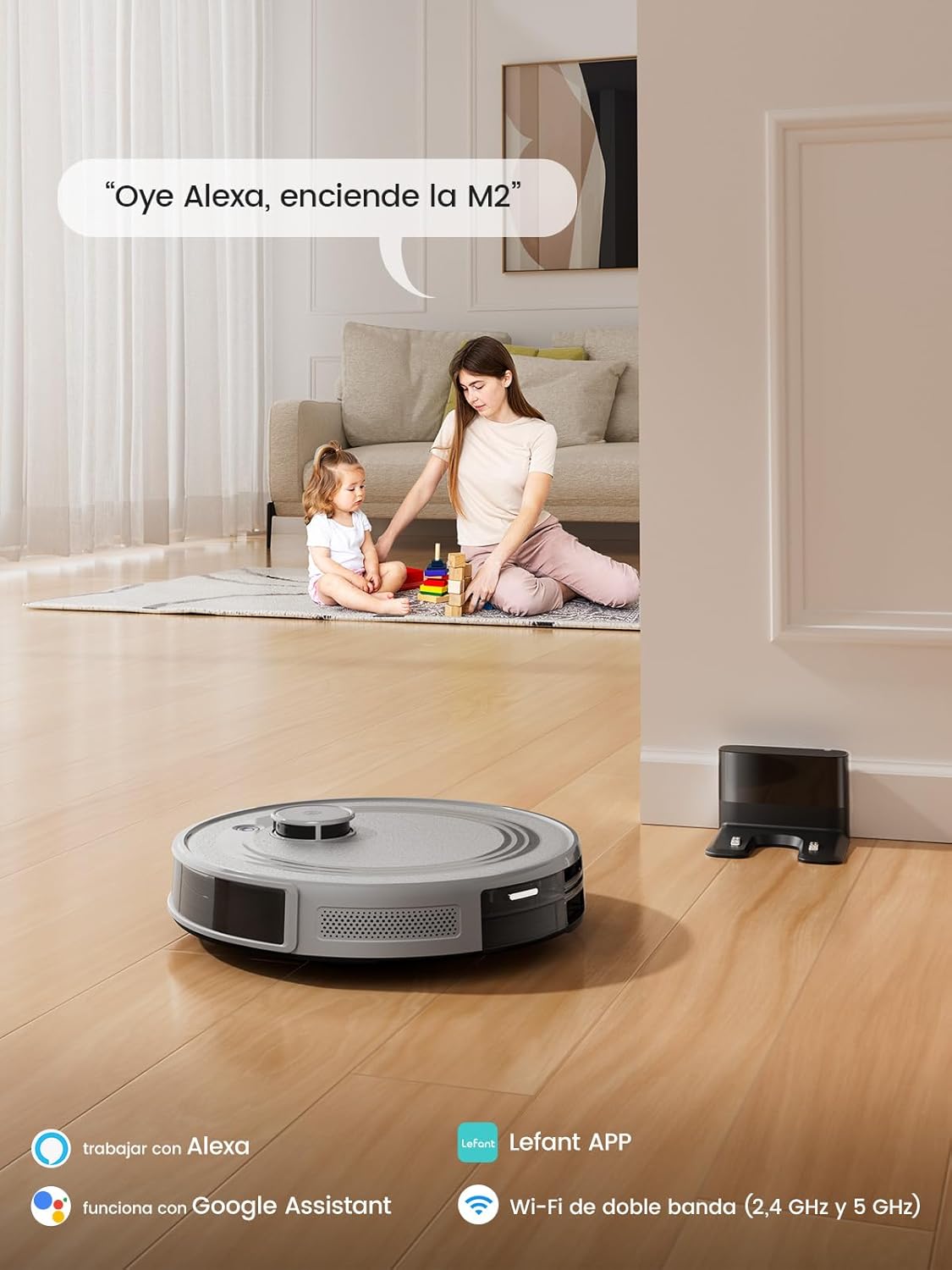 Robot Aspirador LEFANT M210 Pro 2200Pa, 120 Minutos de Autonomía, WiFi/App/Alexa, Sensor Mejorado Anti-Colisión y Anti-Caída, Navegación Inteligente, Delgado y Silencioso, 6 Modos de Limpieza