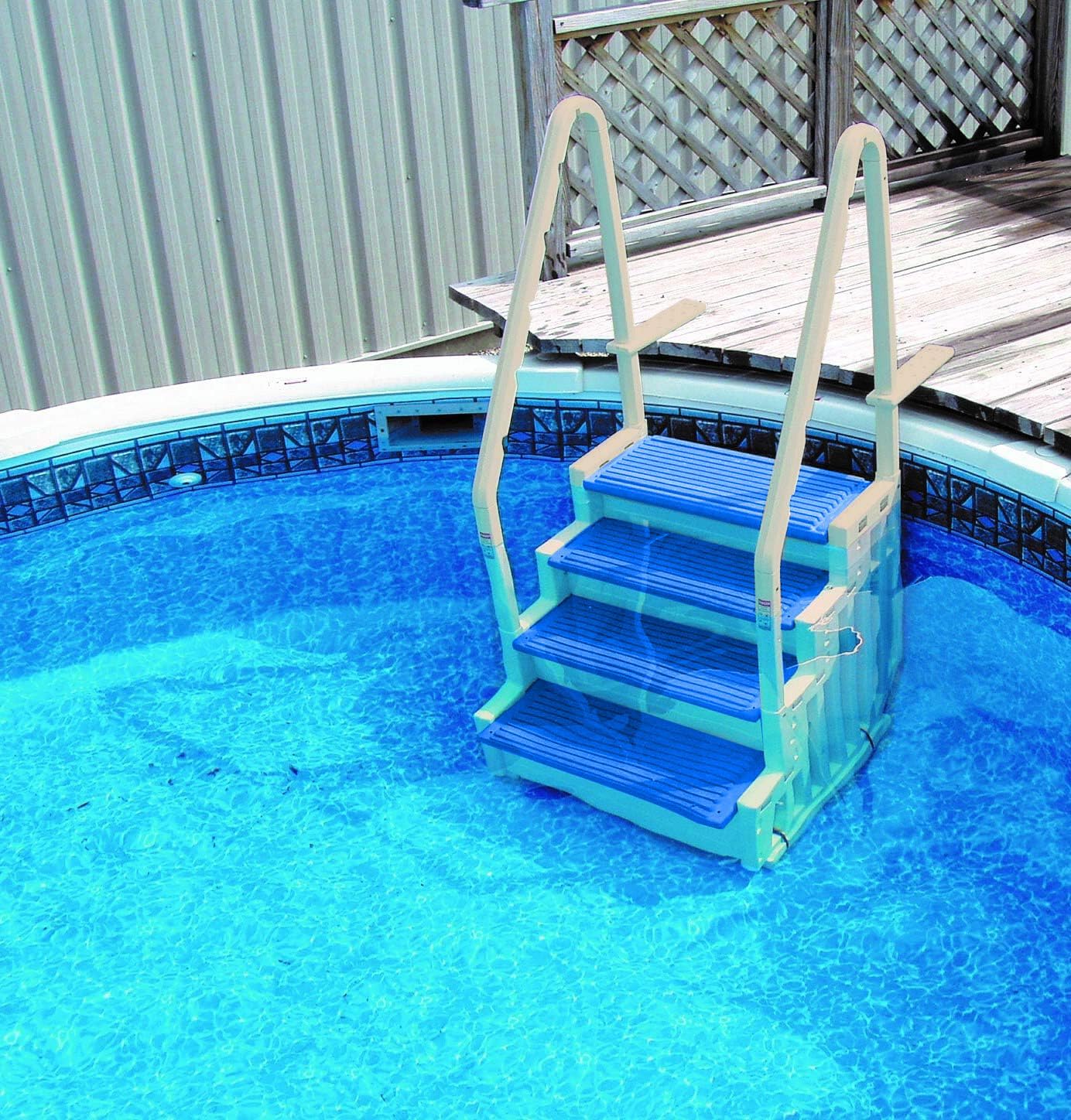 Escalones antideslizantes Aqua Select para piscinas elevadas | Azul | Para piscinas sobre tierra | Se pueden montar en terrazas de 48
