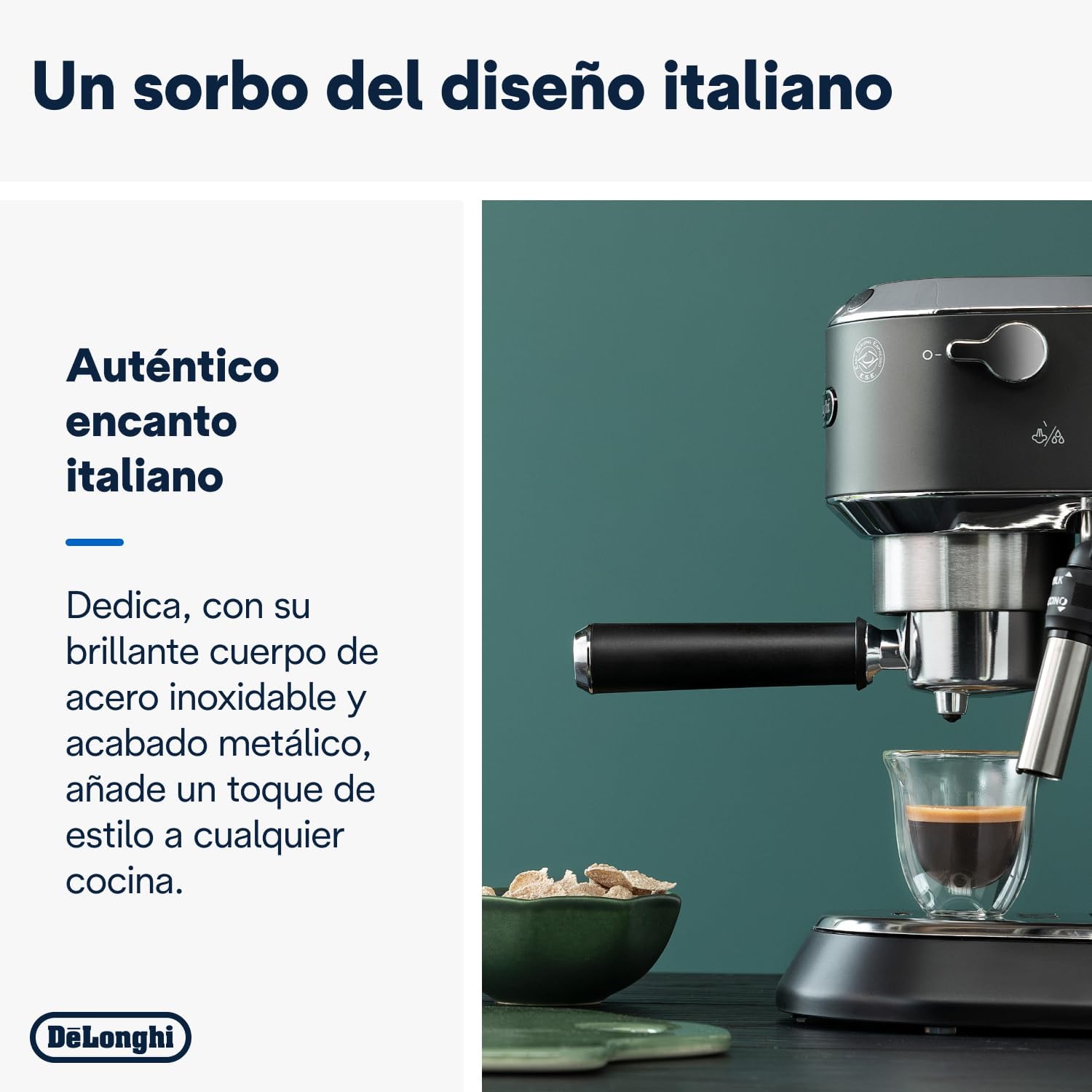 De'Longhi Dedica – Cafetera de Bomba de Acero Inoxidable para Café Molido o Monodosis, Espresso y Capuchino, Depósito de 1.3 Litros, Sistema Antigoteo, Modelo EC685.M, Color Metal
