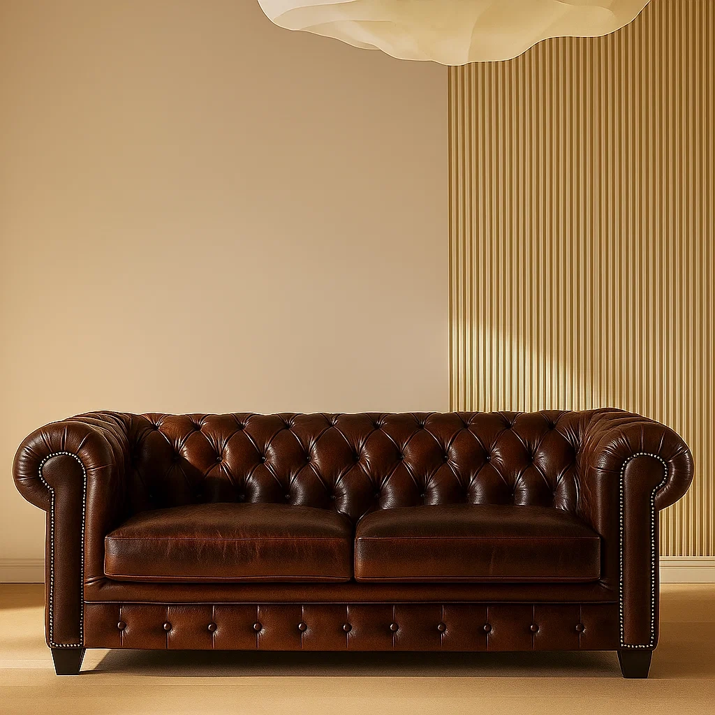 Sofá - 2 plazas de piel marrón chocolate en madera para salón 201×96×73 cm - 36lgHNJYE7sk