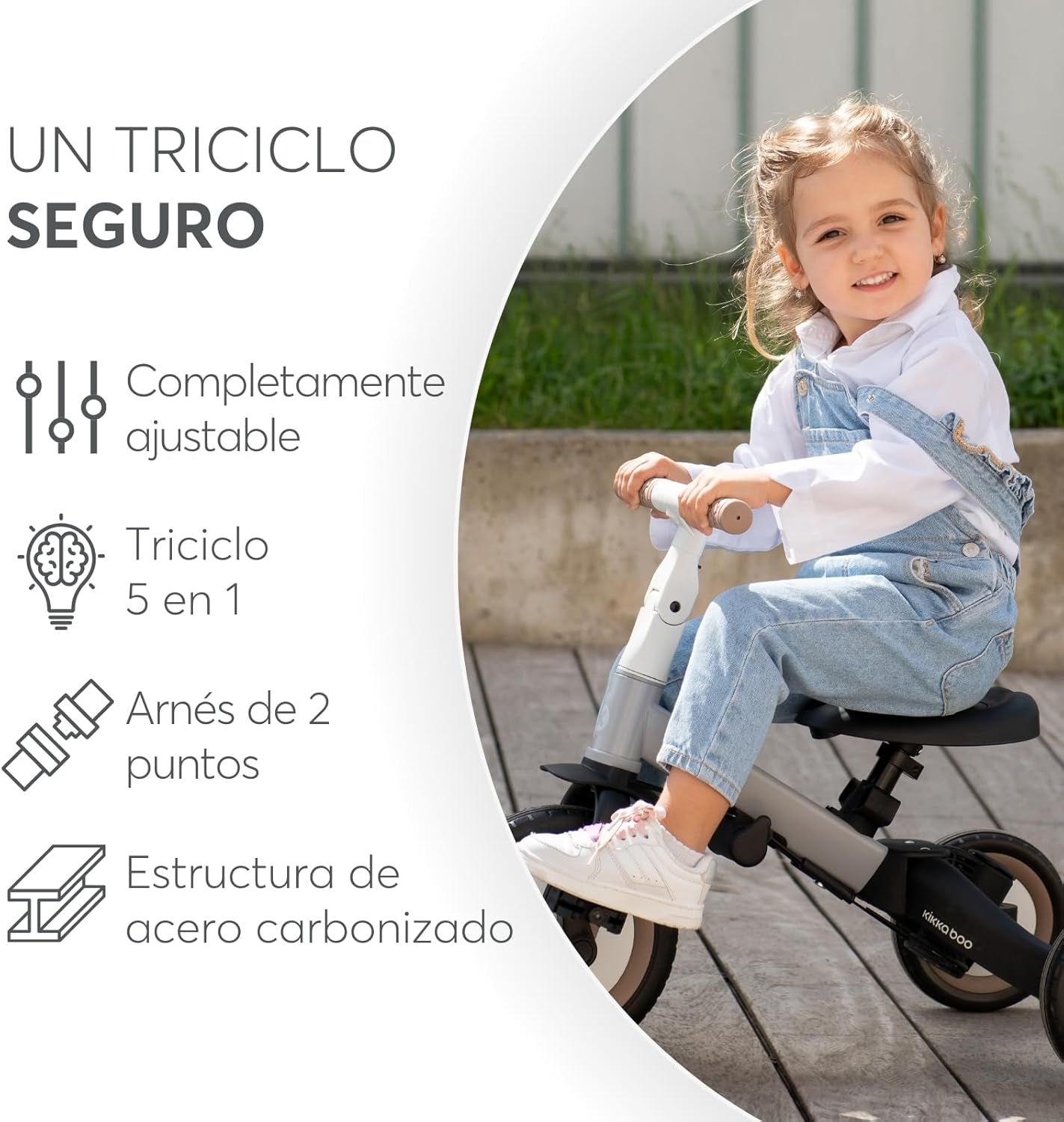 KikkaBoo FLIP, Triciclo Evolutivo 5 en 1 para Bebés, Bicicleta con o sin Pedales, Ajustable y Transformable, Beige, de 1 a 5 Años