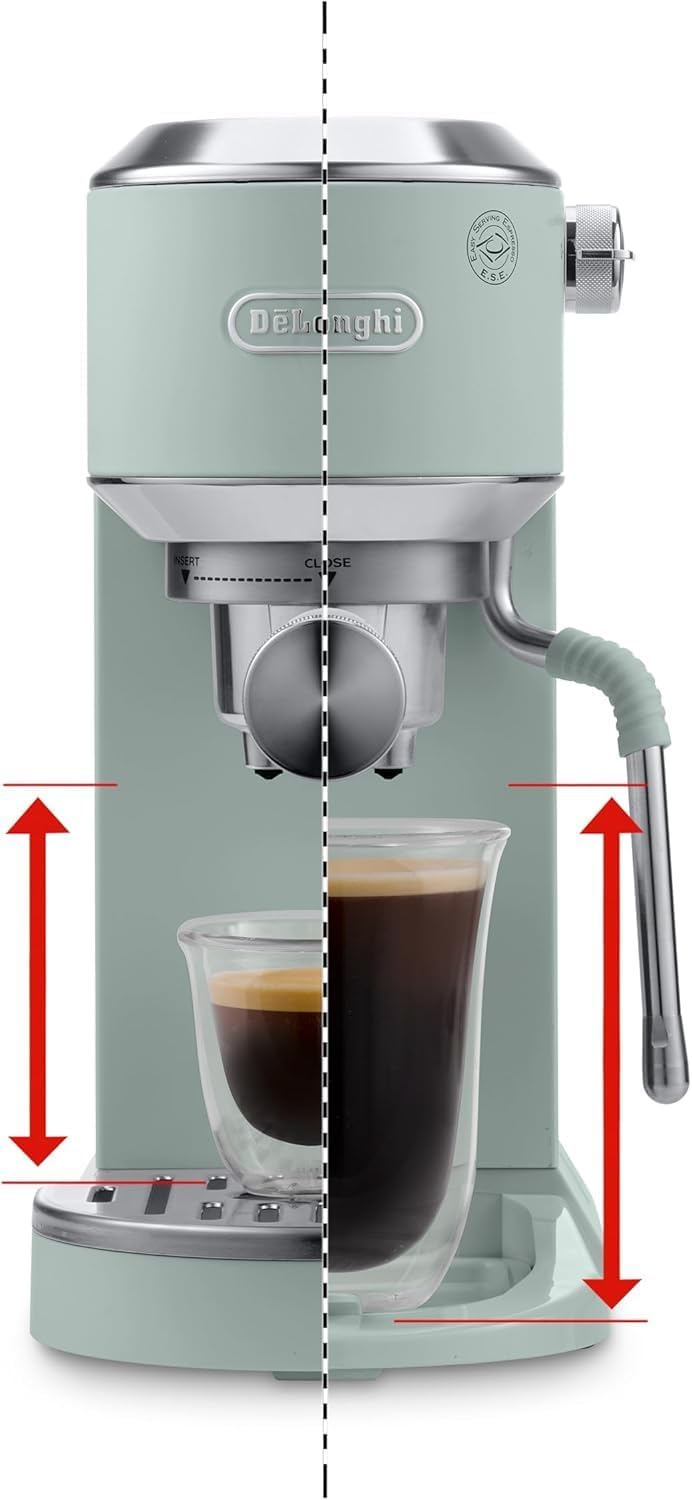 De'Longhi Dedica – Cafetera de Bomba de Acero Inoxidable para Café Molido o Monodosis, Espresso y Capuchino, Depósito de 1.3 Litros, Sistema Antigoteo, Modelo EC685.M, Color Metal