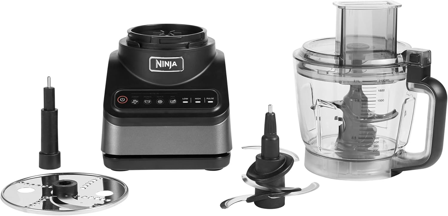 Ninja BN750EU Licuadora 2-en-1 – 1200 W, 3 Programas Automáticos, 4 Configuraciones Manuales, Tecnología Auto-iQ, Jarra de 2.1 L y Vaso de 700 ml, Piezas Aptas para Lavavajillas – Negro/Plata