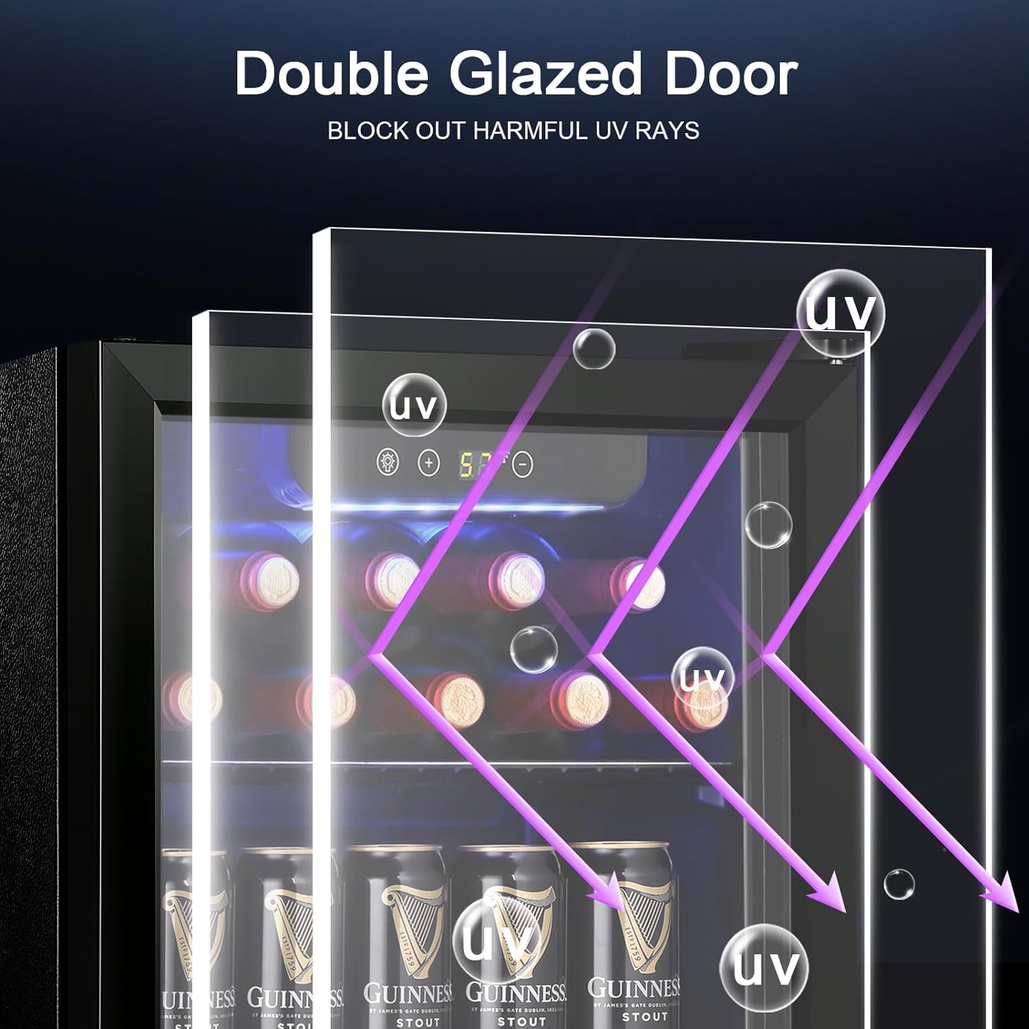 Antarctic Star Enfriador de Vino para 36 Botellas / Refrigerador de Bebidas, Mini Bodega, Refrigerador para Cerveza y Refrescos, Operación Silenciosa con Compresor, Temperatura Ajustable, Independiente, Color Negro, 4.4 pies cúbicos