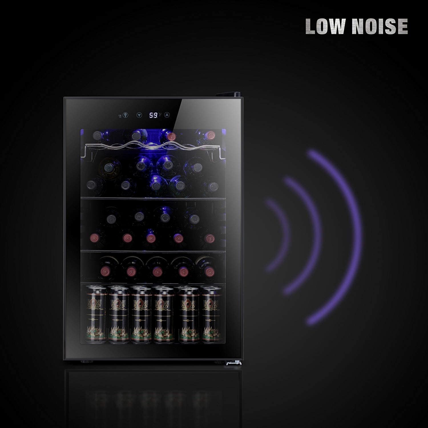 Antarctic Star Enfriador de Vino para 36 Botellas / Refrigerador de Bebidas, Mini Bodega, Refrigerador para Cerveza y Refrescos, Operación Silenciosa con Compresor, Temperatura Ajustable, Independiente, Color Negro, 4.4 pies cúbicos