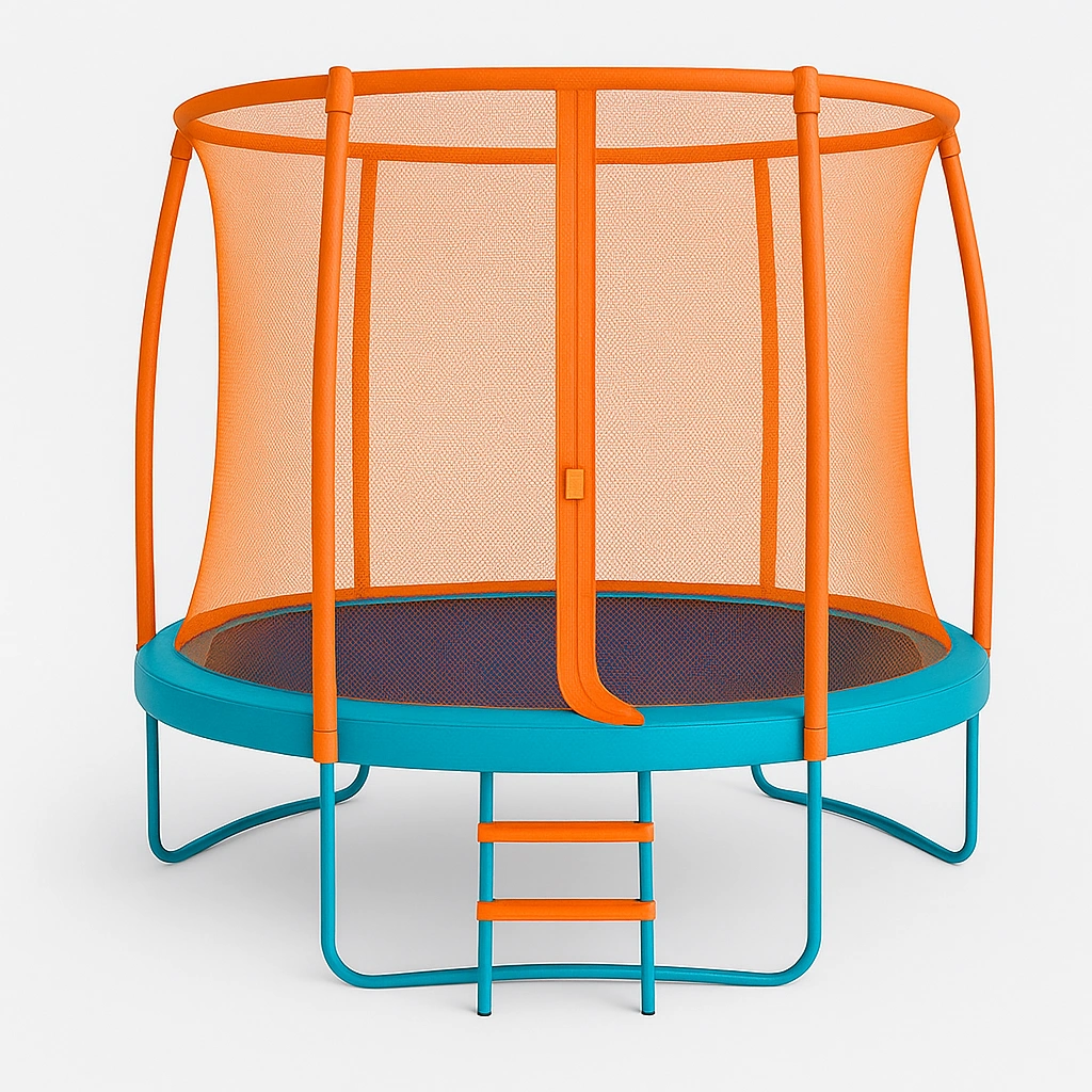 Trampolín infantil naranja/azul acero 2,5 x 2,5 x 2,8 m