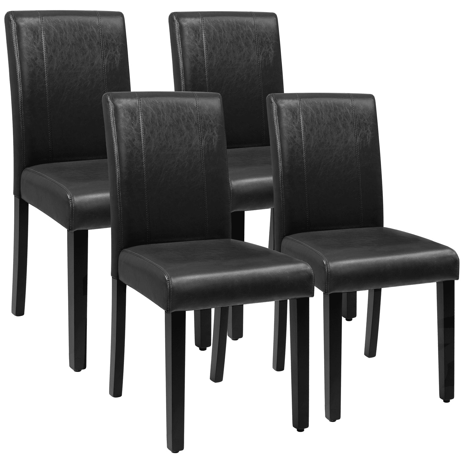 2025 Set de 4 Sillas de Comedor Lacoo Estilo Urbano con Asiento de Cuero PU y Patas de Madera, Color Negro
