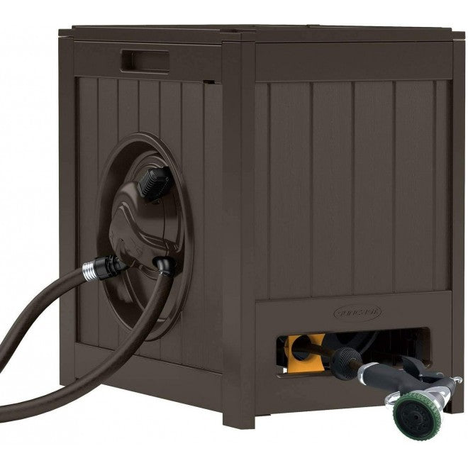 2025 Suncast 125' Aquawinder Carrete de Manguera de Jardín con Rebobinado Automático a Motor Hidrálulico, Java (Paquete de 2)