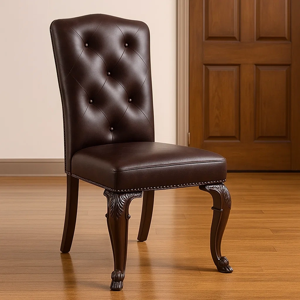 Silla,marrón,cuero y madera,apto para salón,68x68x110 cm