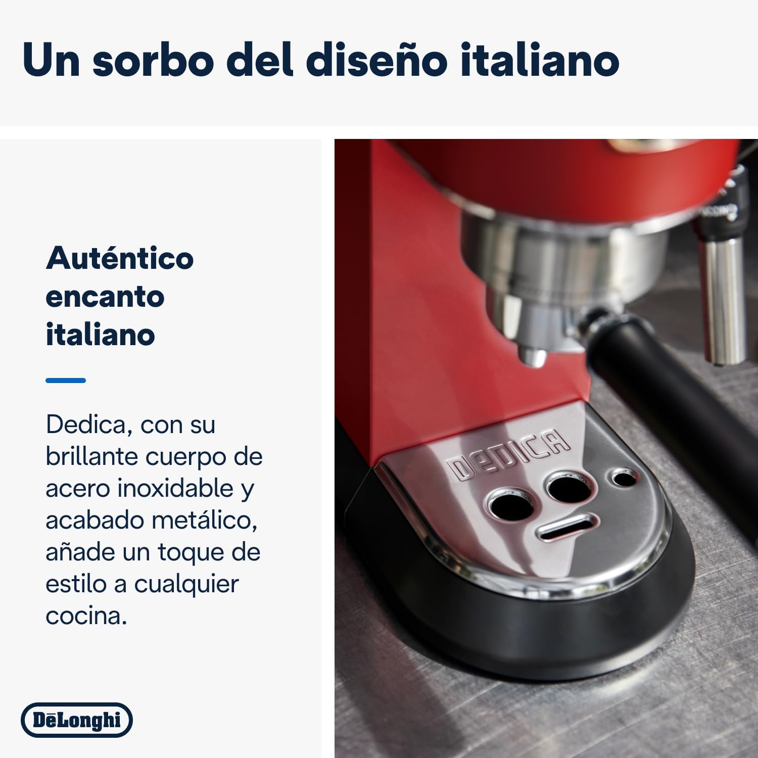 De'Longhi Dedica – Cafetera de Bomba de Acero Inoxidable para Café Molido o Monodosis, Espresso y Capuchino, Depósito de 1.3 Litros, Sistema Antigoteo, Modelo EC685.M, Color Metal
